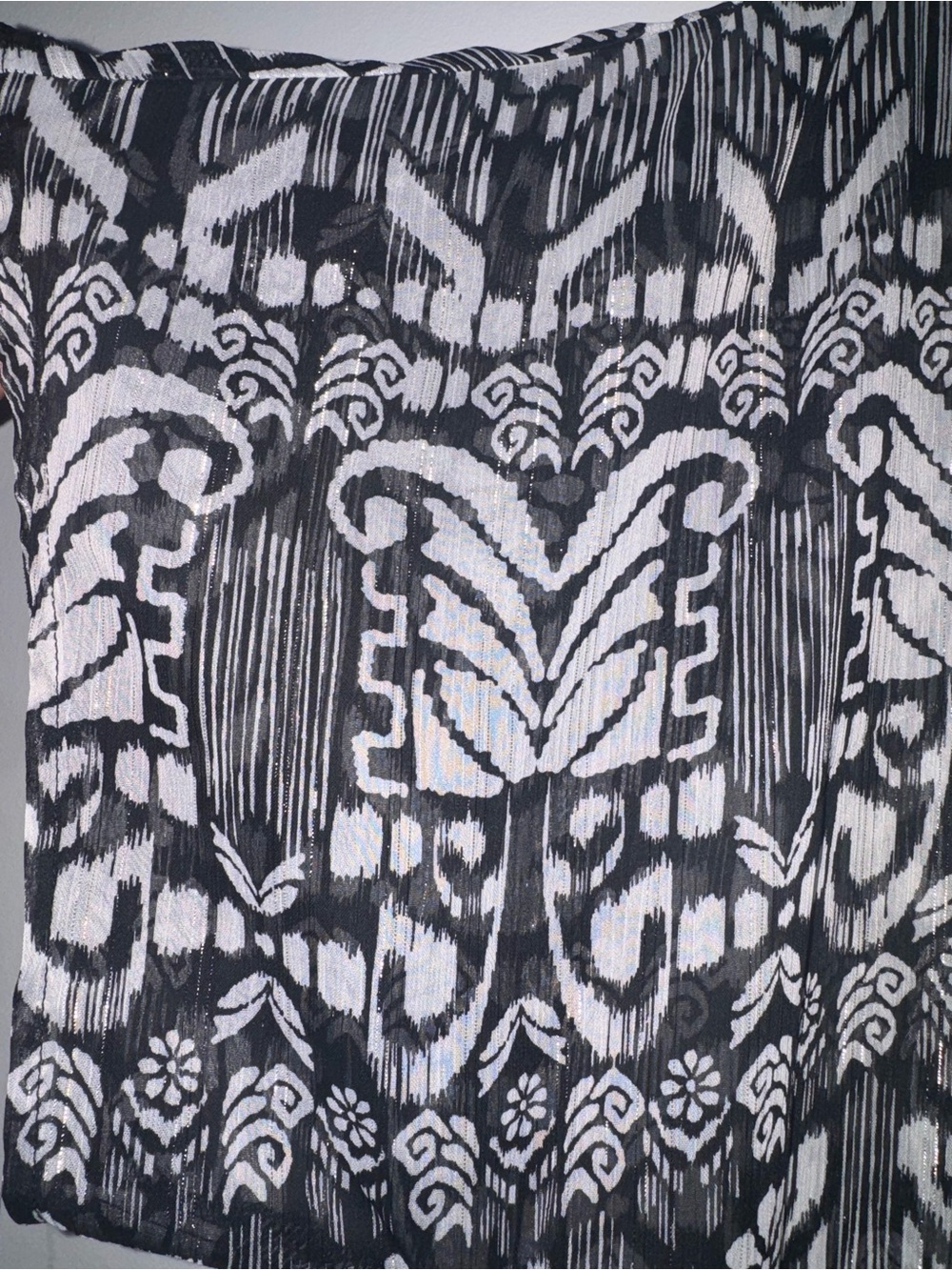 NWT Rafaella Black White Ikat Shimmer Sheer Blouse Large - Picture 3 of 5